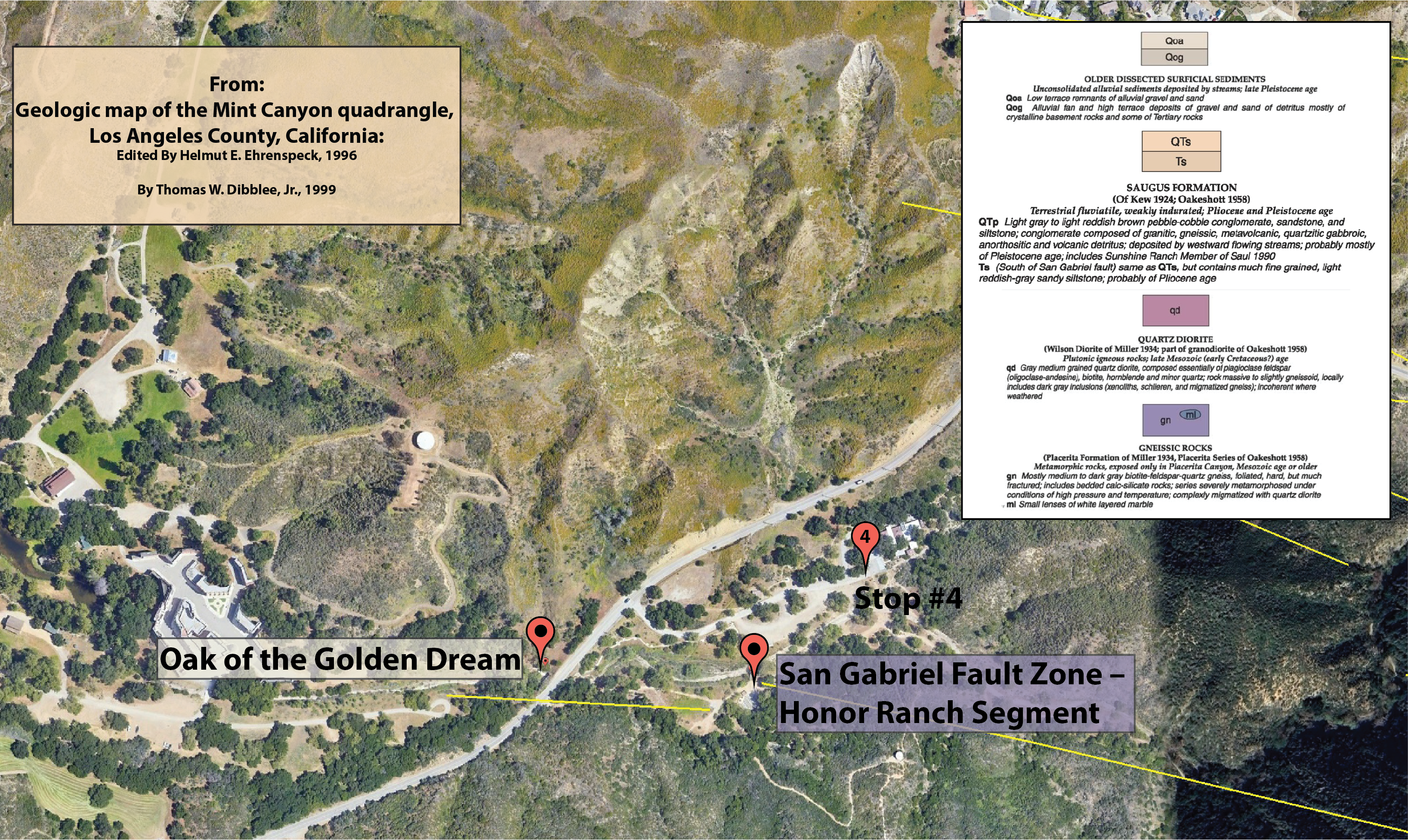 Initial image is a Google Earth image of Placerita Canyon Park, and the second is from the Dibblee Geologic map of the area.